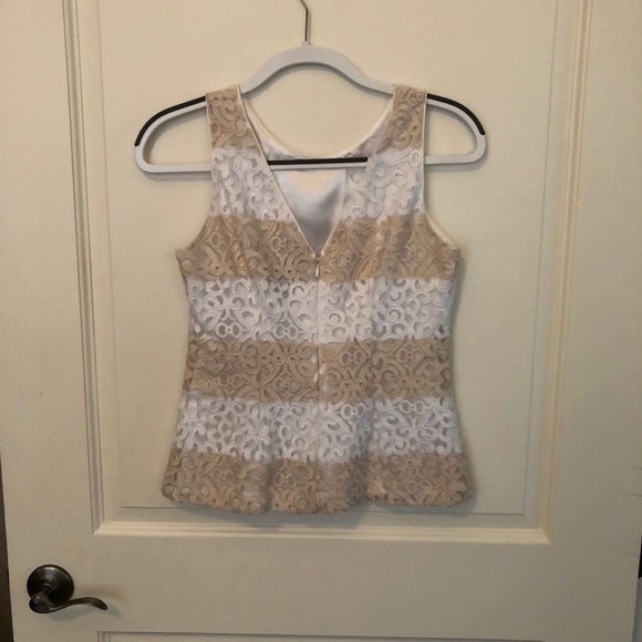 WHBM Striped Lace Tank Top Tan White w/zipper back - Picture 2 of 6